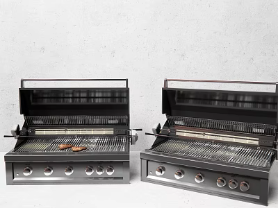 Two Black Kitchen Grills With Control Knobs And Grilling Surface 3d model