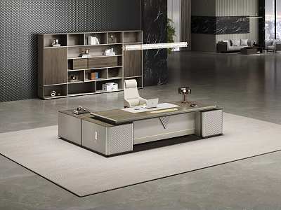 Modern Office Desk With Wooden Surface Metal Frame And Desktop Items In Contemporary Workspace 3d model