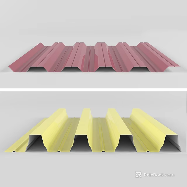 Red and Yellow Corrugated Metal Panels for Architectural Roofing and Cladding 3d model