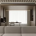 Modern Minimalist Open Concept Dining Living Room With Large Windows Wooden Elements Sofa Coffee Table And Lighting
