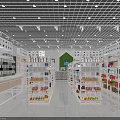 Spacious Well Lit Retail Store With Grid Ceiling And Colorful Product Shelves