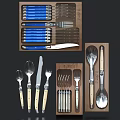 Wooden Storage Case Cutlery Set With Metal Forks Spoons And Kitchen Dining Knives