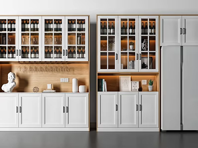 Modern White Wine Cabinet Interior With Glass Doors And Stored Wine Bottles 3d model