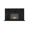 Modern Black Marble Fireplace With Burning Flames And White Veins Interior Decor