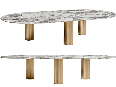 Modern Dining Table With Elegant Marble Top And Gold Cylindrical Legs Design 3d model