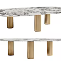 Modern Dining Table With Elegant Marble Top And Gold Cylindrical Legs Design