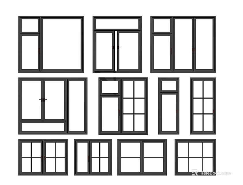 Various Window Design Styles With Different Frame And Glass Configurations 3d model