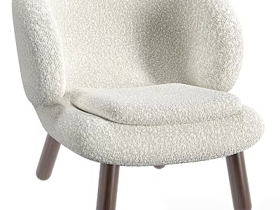 Cream Plush Single Seater Sofa with Curved Armrests and Brown Wooden Legs 3d model