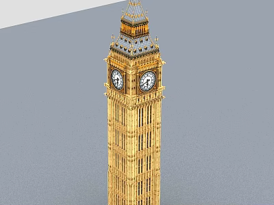 Big Ben Clock Tower Architectural Elements With Clock Faces And Gothic Details 3d model