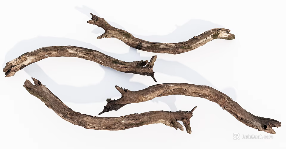 Natural Stone and Aged Wood Branches with Rustic Texture for Home Decor 3d model