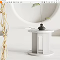 Modern White Side Table With Marble Top And Decorative Potted Plant Design