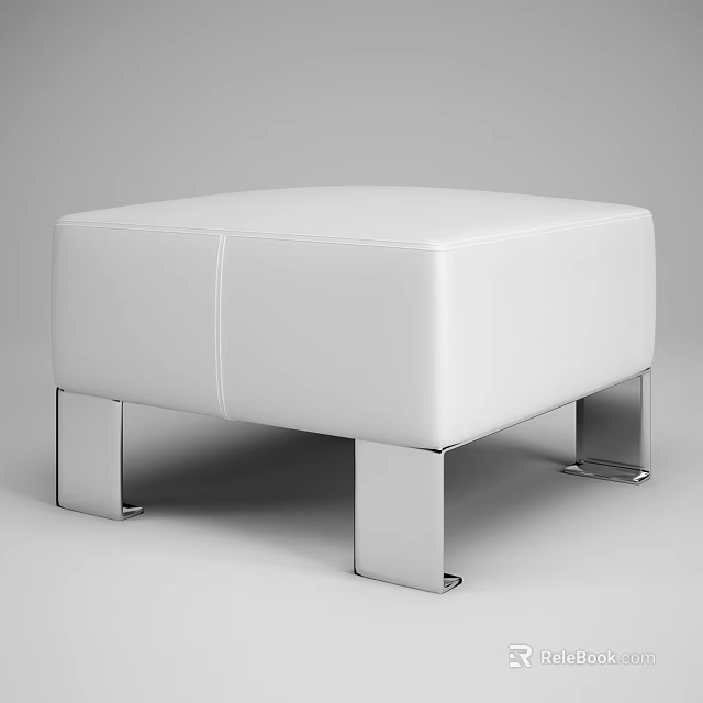 Modern White Leather Sofa Stool With Metal Legs And Minimalist Design 3d model 