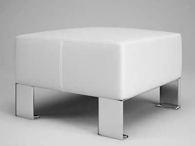 Modern White Leather Sofa Stool With Metal Legs And Minimalist Design 3d model