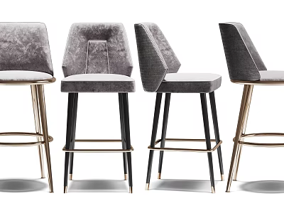 Modern Stylish Bar Stools With Grey Upholstery And Black Gold Metal Legs 3d model