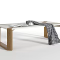 Modern Coffee Table In Living Room Interior With Wooden Legs White Tabletop And Checkered Blanket