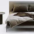 Modern Minimalist Double Bed With Cozy Pillows Soft Blanket And Round Side Table