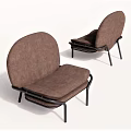 Two Modern Brown Fabric Single Sofas with Black Metal Frame Design 3d model