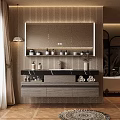 Modern Bathroom Vanity with Mirror Storage Cabinets Top Toiletries and Rolled Towels