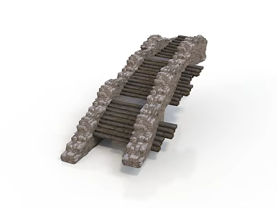 Traditional Stone Arch Bridge Architectural Model With Wooden Beams And Detailed Design 3d model