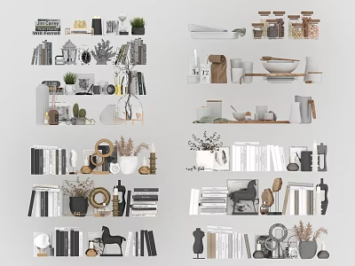 Elegant Decorative Ornament Sets With Books Vases Plants Frames And Sculptures For Home Interior 3d model