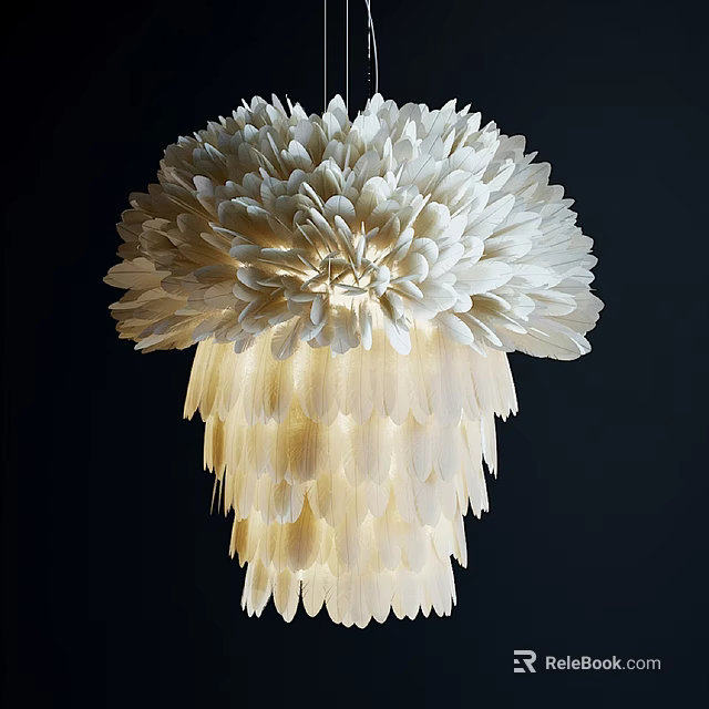 White Layered Flower Like Chandelier With Elegant Modern Design And Illuminated Petals 3d model 