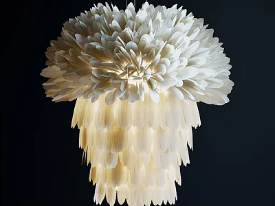 White Layered Flower Like Chandelier With Elegant Modern Design And Illuminated Petals 3d model