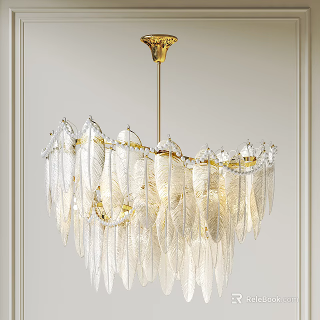 Elegant Crystal Feather Chandelier With Gold Frame For Modern Luxurious Interior Lighting 3d model 