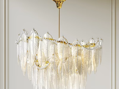 Elegant Crystal Feather Chandelier With Gold Frame For Modern Luxurious Interior Lighting 3d model