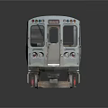 Silver Train Model on Railway Track with Multiple Windows Front View Dark Background