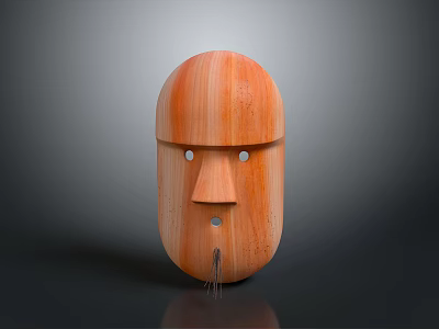 Handcrafted Wooden Animal Mask Sculpture With Smooth Orange Surface And Simple Facial Features 3d model