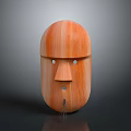 Handcrafted Wooden Animal Mask Sculpture With Smooth Orange Surface And Simple Facial Features