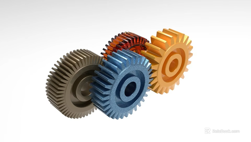 Three Different Colored Industrial Gears Used In Mechanical Equipment Systems 3d model 