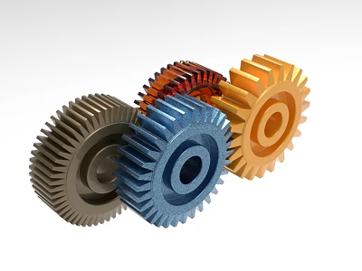 Three Different Colored Industrial Gears Used In Mechanical Equipment Systems 3d model