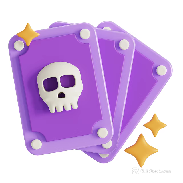 Decorative Ornament Set with Purple Cards White Skull and Yellow Stars for Home Decor 3d model 