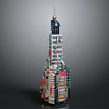 Cartoon Skyscraper Model Featuring Lego Style Design Billboards And Detailed Floors