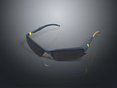 Dark Blue Sunglasses With Yellow Accents Modern Design And Beige Temple Tips 3d model