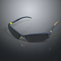 Dark Blue Sunglasses With Yellow Accents Modern Design And Beige Temple Tips