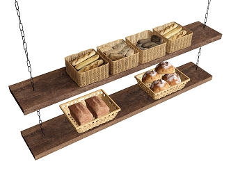 Food Bread Baguette Laminate Rack Bamboo Basket 3d model