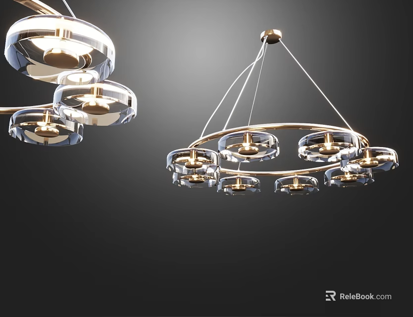 Modern Chandelier With Round Glass Shades And Stylish Metallic Frame Design 3d model 