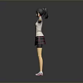 Child In White Long Sleeve Top Plaid Skirt With Knee Pads Arms Outstretched Wearing Sneakers