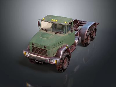 Green Heavy Duty Truck Chassis with Multiple Wheels and Front Lights 3d model