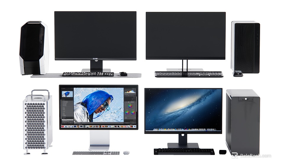 Modern Desktop Computer Setup With Multiple Monitors Tower Cases Keyboard And Mouse 3d model 