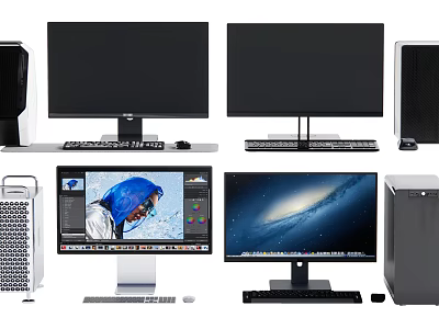 Modern Desktop Computer Setup With Multiple Monitors Tower Cases Keyboard And Mouse 3d model
