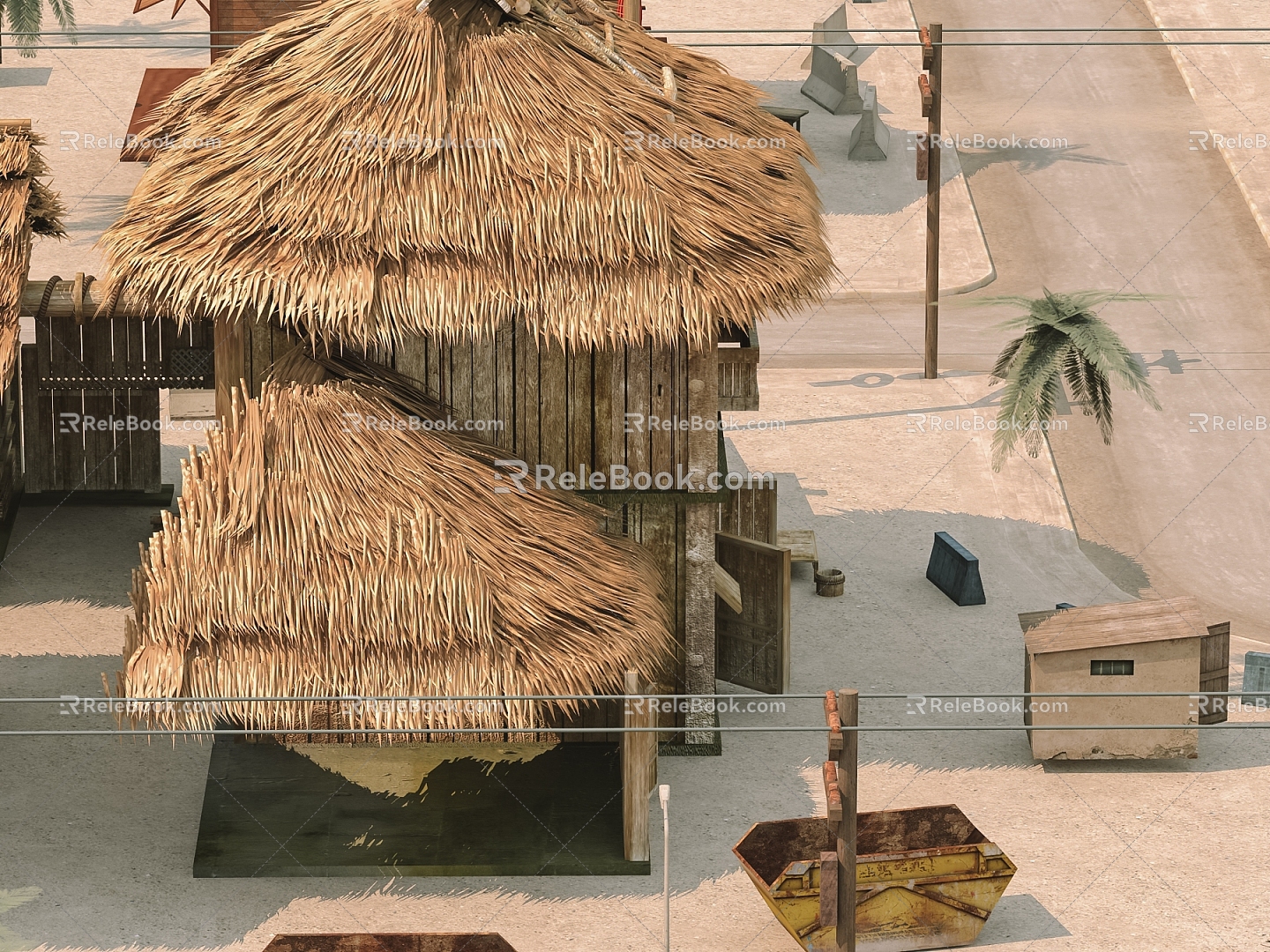 Modern Thatched Cottage Thatched Cottage Seaside Activities 3d model