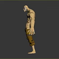 Muscular Bald Head Masked Game Movie Character Shirtless With Yellow Ripped Pants Outstretched Arms