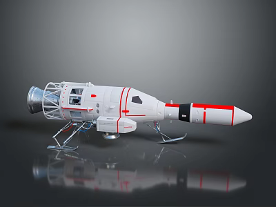 White And Red Spacecraft 3D Model With Transparent Section And Support Structure 3d model