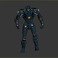 Game Movie Character Detailed Blue Mech Warrior With Mechanical Armor And Glowing Core