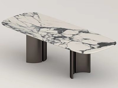 Modern Minimalist Dining Table With White Black Marble Top And Dark Metal Legs Design 3d model