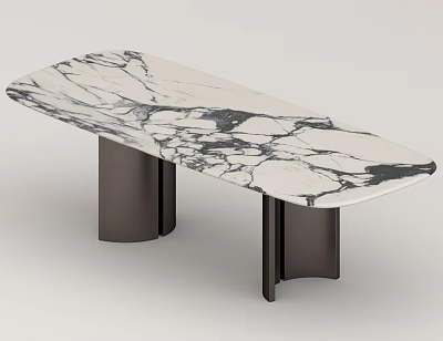 Modern Minimalist Dining Table With White Black Marble Top And Dark Metal Legs Design 3d model