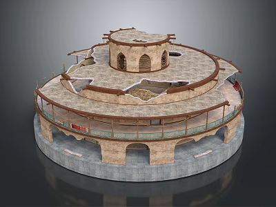 Circular Multi tiered Stone Architectural Structure With Arched Windows And Balconies 3d model
